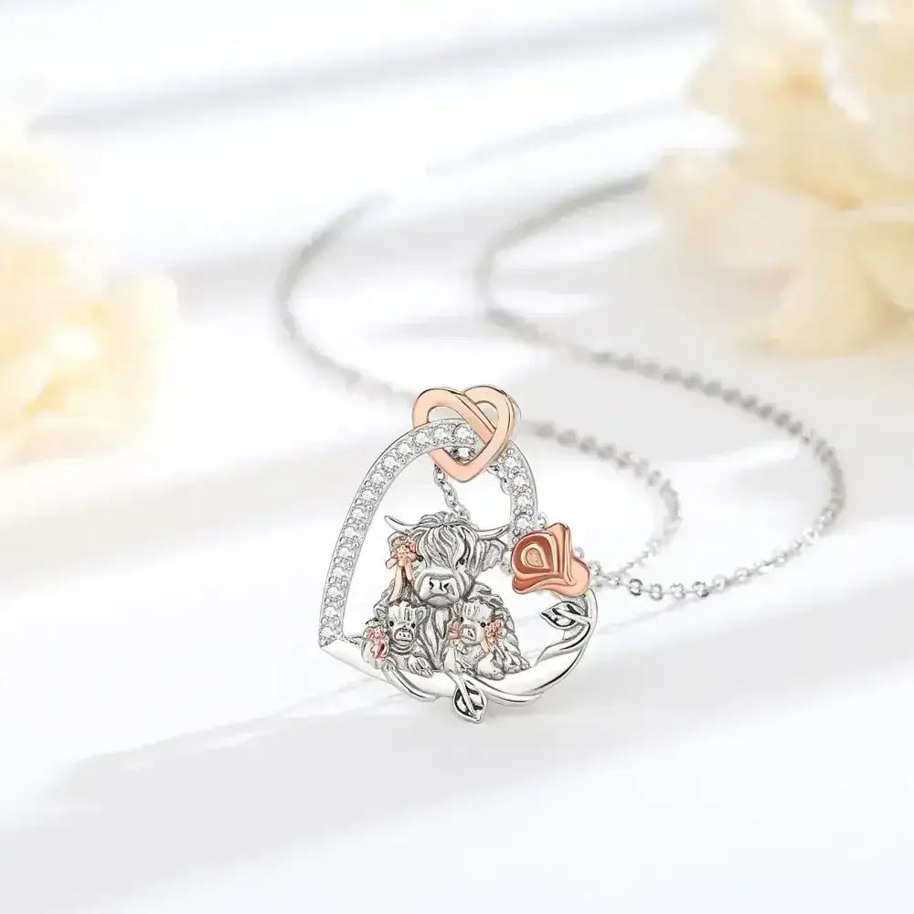 Highland Cow Necklace, Sterling Silver Cow Lover, Farm Style Necklace