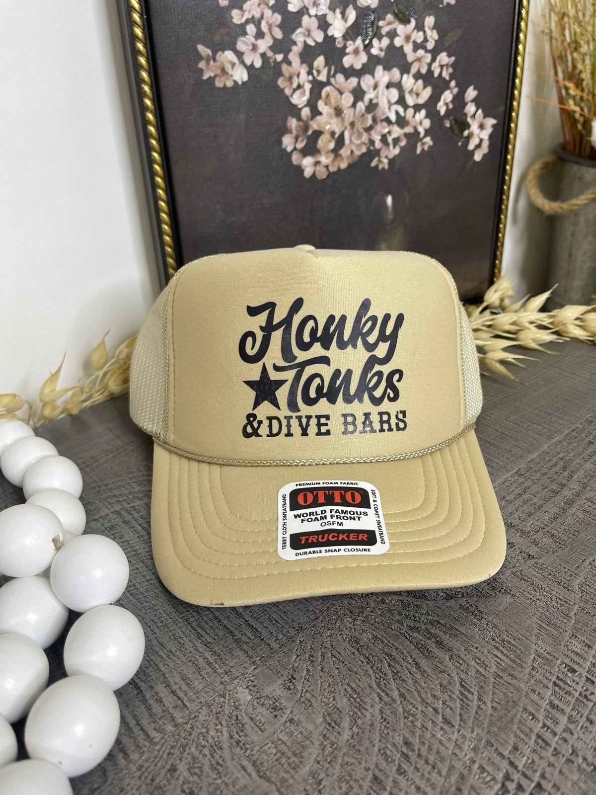 "Honky Tonks & Dive Bars" Trucker Hat — Otto 5-Panel Foam Front with Breathable Mesh Back - Quarter Circle AK Boutique