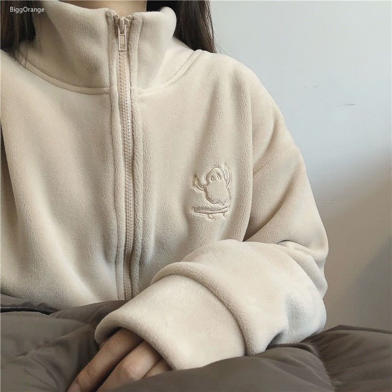 Hooded Sweatshirt Casual Thick Warm Loose Padded Jackets Coat - Quarter Circle AK Boutique