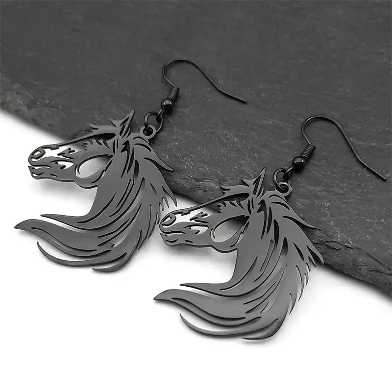 Horse Head Dangle Earrings For Women Stainless Steel Drop Earrings