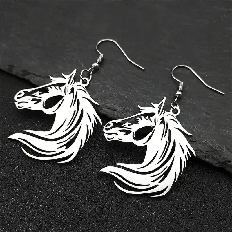 Horse Head Dangle Earrings For Women Stainless Steel Drop Earrings
