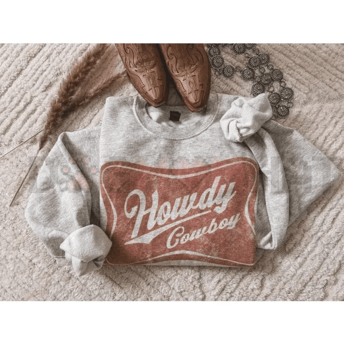 "Howdy Cowboy" Crewneck Sweatshirt - Quarter Circle AK Boutique