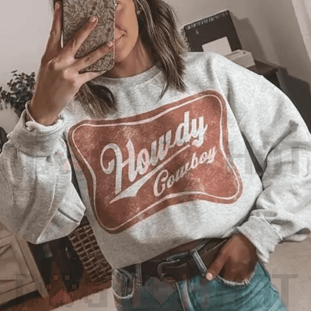 "Howdy Cowboy" Crewneck Sweatshirt - Quarter Circle AK Boutique