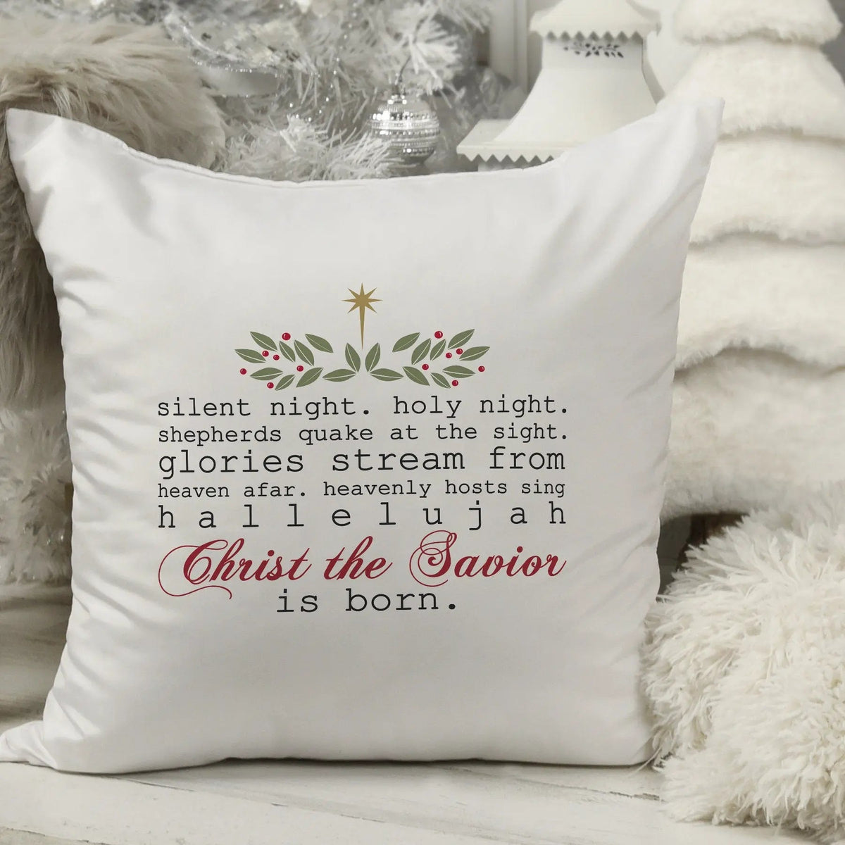 Silent Night Christmas Pillow - Hallelujah Christ the Savior is Born Christmas Decor