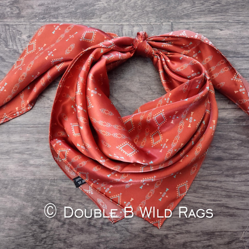 Wild Rag 100% SILK Rusty Orange Aztec Cowboy Western Neck Scarf Bandanna by Double B Wild Rags