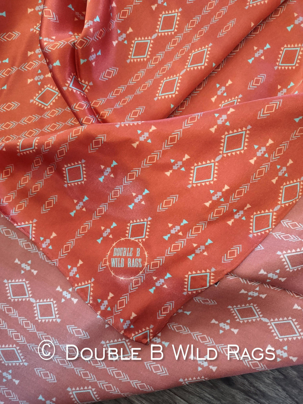 Wild Rag 100% SILK Rusty Orange Aztec Cowboy Western Neck Scarf Bandanna by Double B Wild Rags