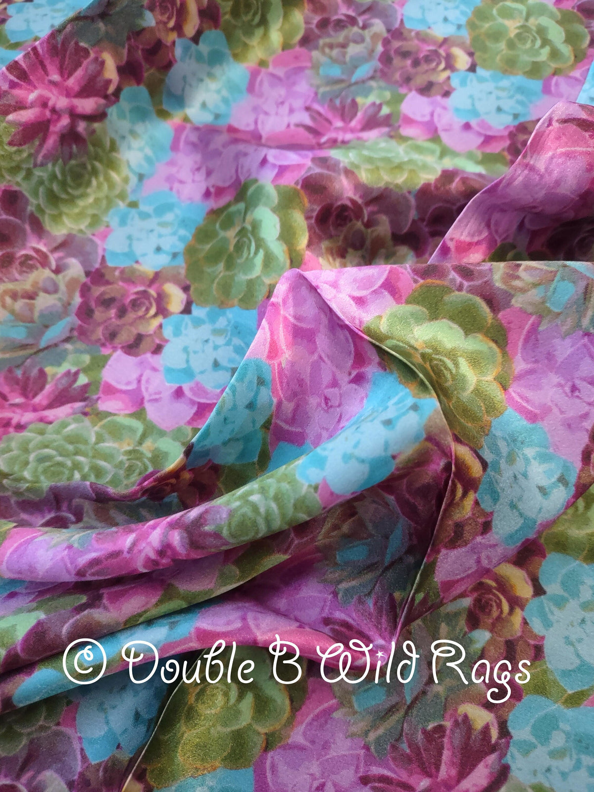 Wild Rag 100% SILK 833 SUCCULENTS Green, Purple, Turquoise Cowboy Western Neck Scarf Bandanna by Double B Wild Rags