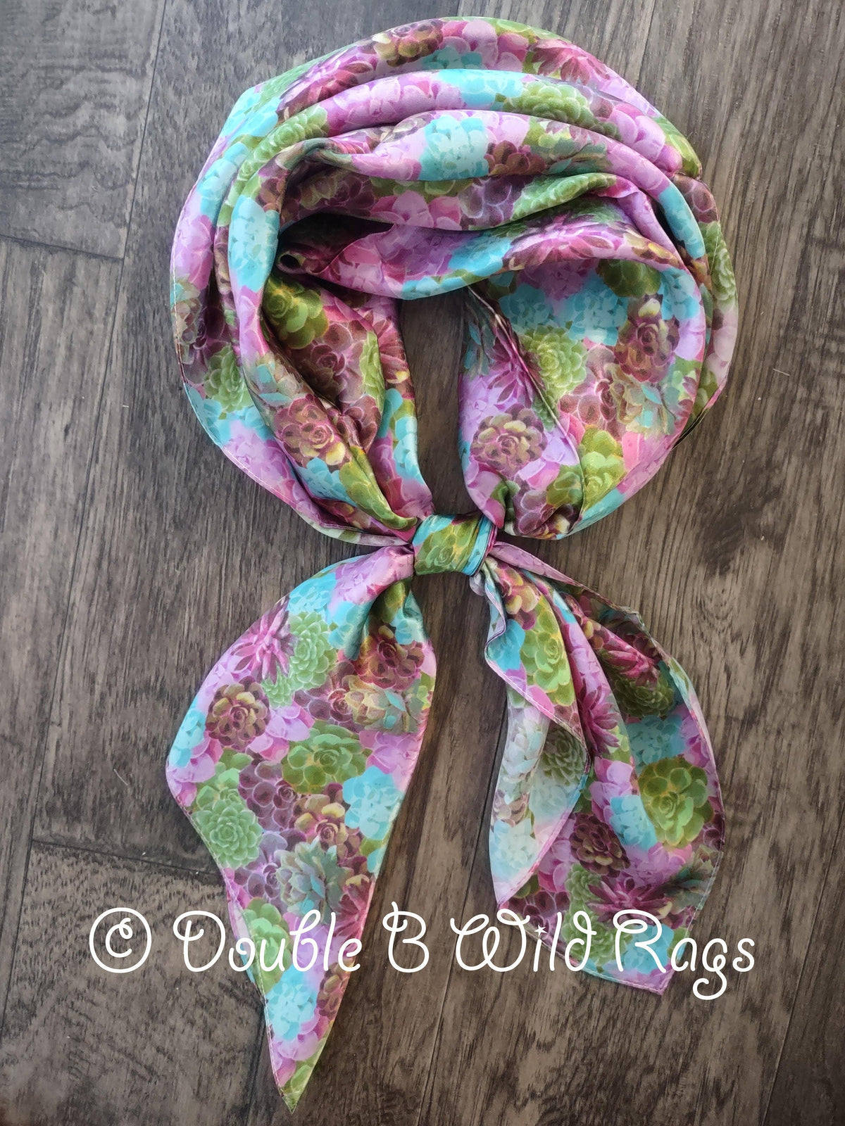 Wild Rag 100% SILK 833 SUCCULENTS Green, Purple, Turquoise Cowboy Western Neck Scarf Bandanna by Double B Wild Rags