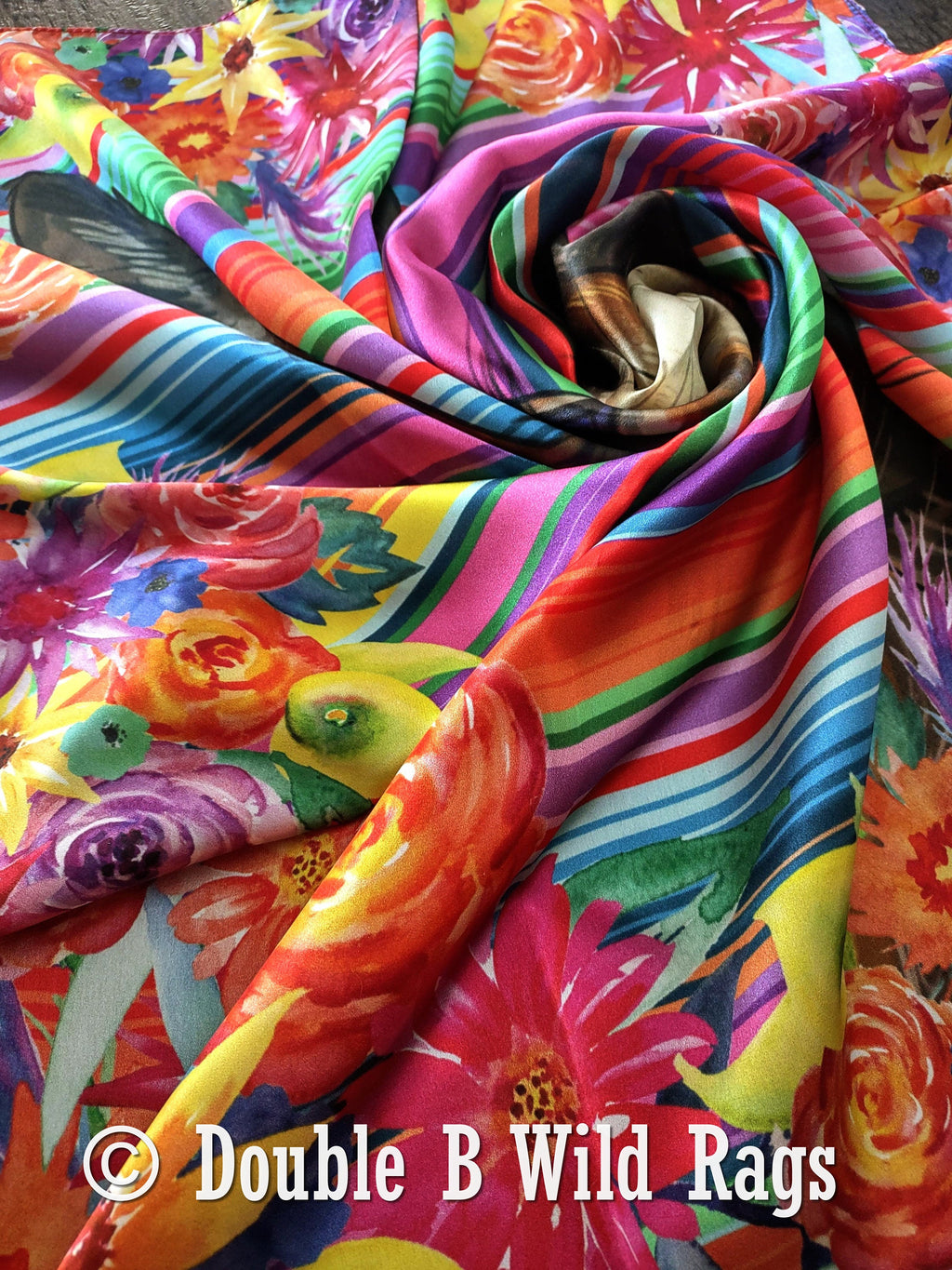 Wild Rag 100% Silk Fiesta Serape Donkey Burro Floral Border Cowboy Western Neck Scarf Bandanna by Double B Wild Rags
