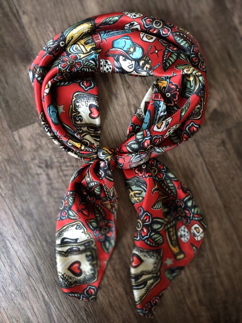 Silk Wild Rag: Deep Red, Saloon Casino Print – Western Bandanna