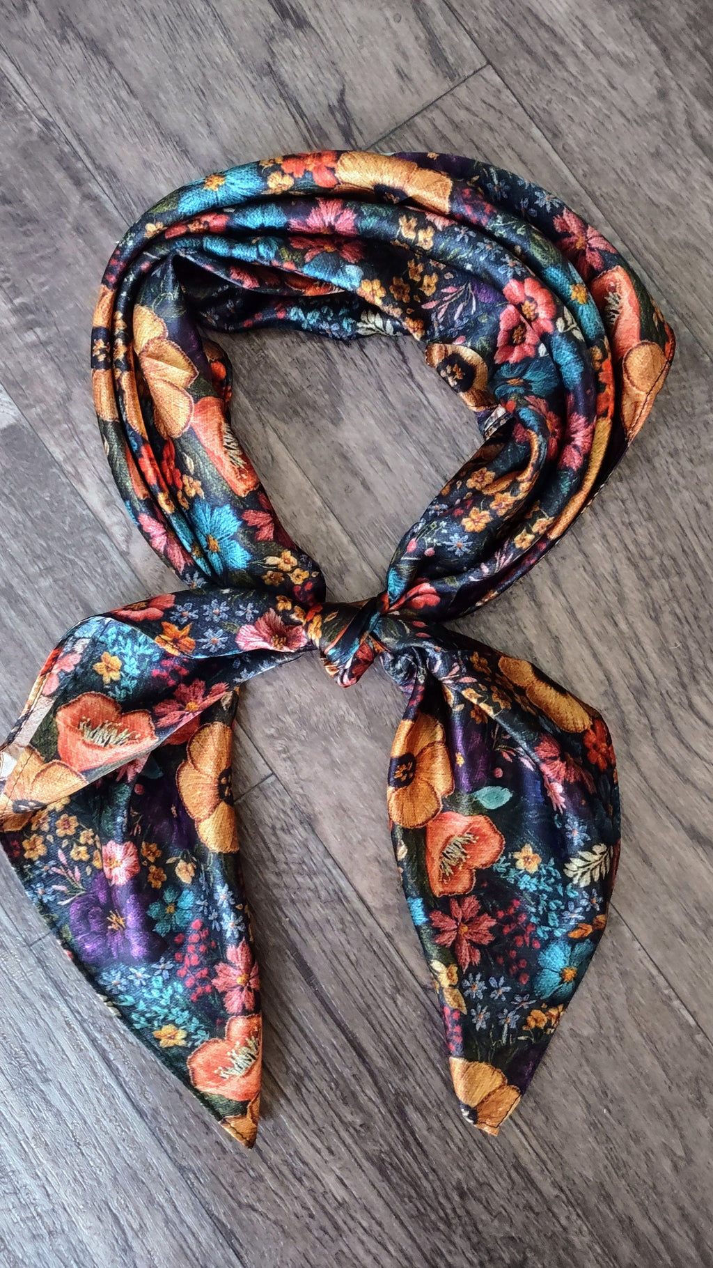 Wild Rag 100% SILK Dark Blue Green and Gold Embroidered print Western Neck Scarf Bandanna by Double B Wild Rags