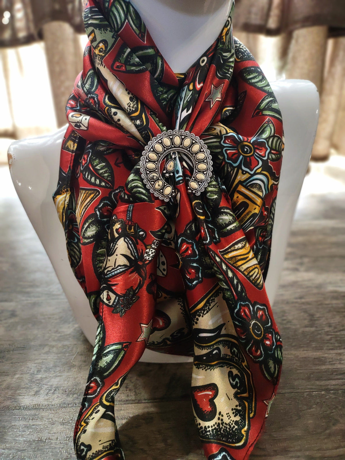 Silk Wild Rag: Deep Red, Saloon Casino Print – Western Bandanna