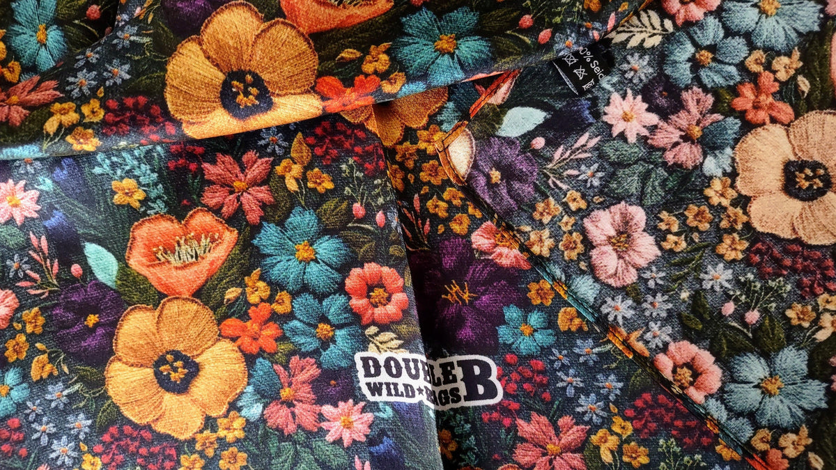 Wild Rag 100% SILK Dark Blue Green and Gold Embroidered print Western Neck Scarf Bandanna by Double B Wild Rags