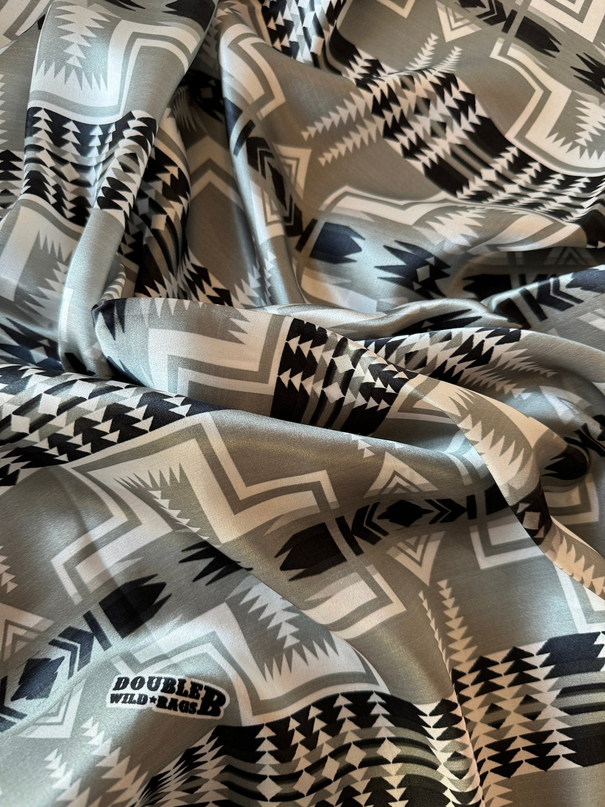Silk Wild Rag Black and Silver Navajo Native Print by Double B Wild Rags