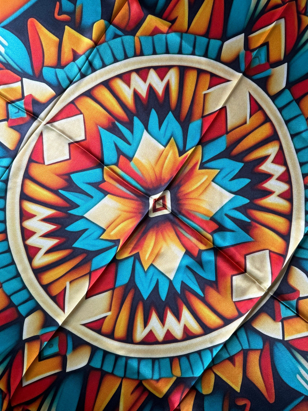 100% Silk Wild Rag Native American Indian Style Orange Teal and Yellow by Double B Wild Rags