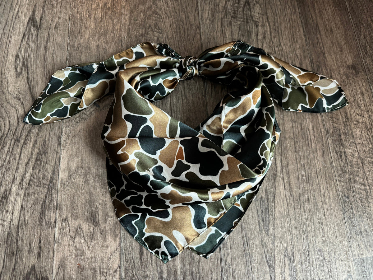 100% Silk Wild Rag Duck Camouflage Browns and Greens by Double B Wild Rags