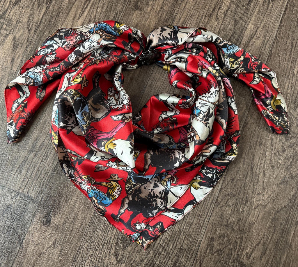 100% Silk Wild Rag Roughstock Riders Saddle Bronc Bareback Bull rider on Red neck scarf by Double B Wild Rags