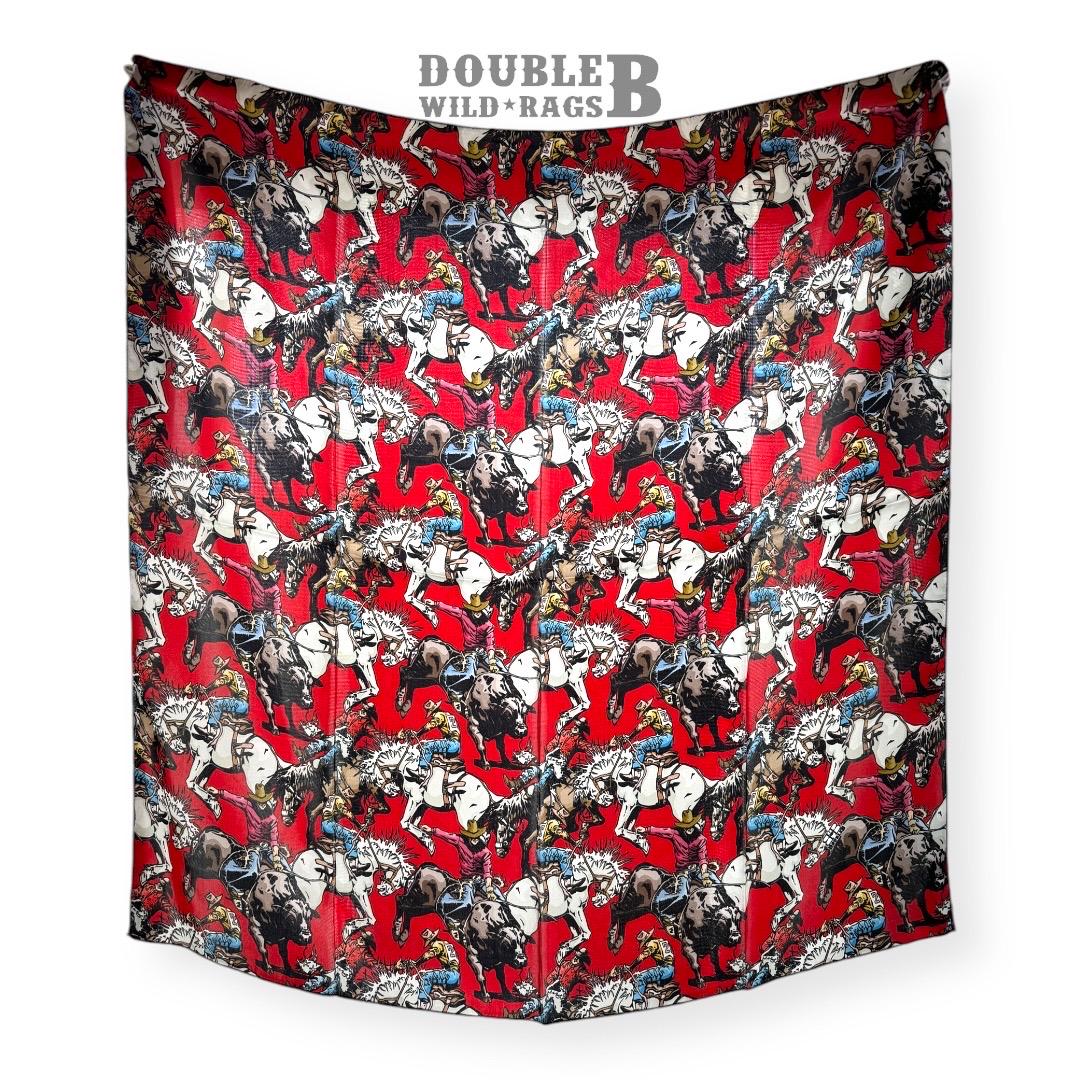 100% Silk Wild Rag Roughstock Riders Saddle Bronc Bareback Bull rider on Red neck scarf by Double B Wild Rags