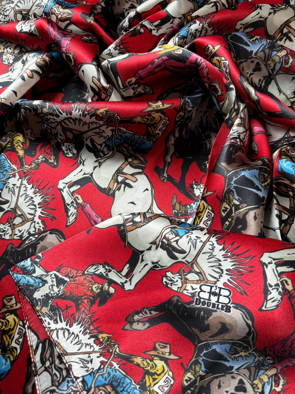 100% Silk Wild Rag Roughstock Riders Saddle Bronc Bareback Bull rider on Red neck scarf by Double B Wild Rags