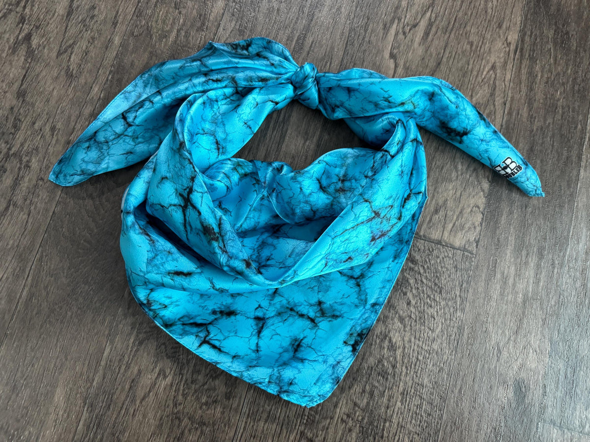 100% Silk Wild Rag Turquoise Stone inspired neck scarf by Double B Wild Rags