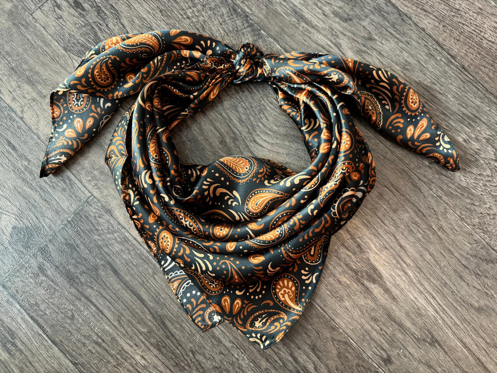 100% Silk Wild Rag Copper and Black Paisley by Double B Wild Rags