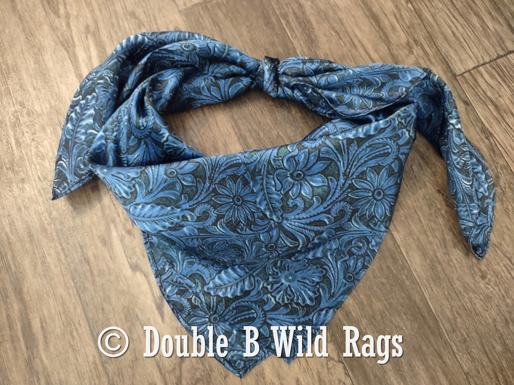 Wild Rag 100% Silk Royal Blue Tooled Leather Cowboy Western Neck Scarf Bandanna by Double B Wild Rags