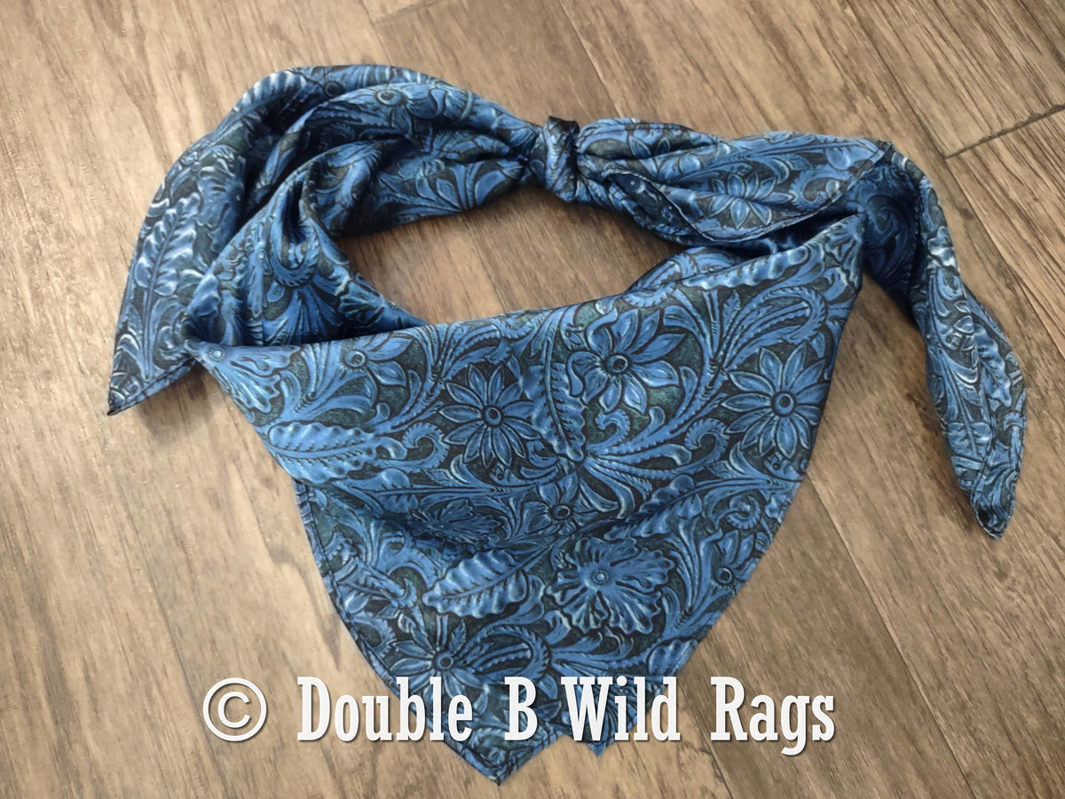 Wild Rag 100% Silk Royal Blue Tooled Leather Cowboy Western Neck Scarf Bandanna by Double B Wild Rags