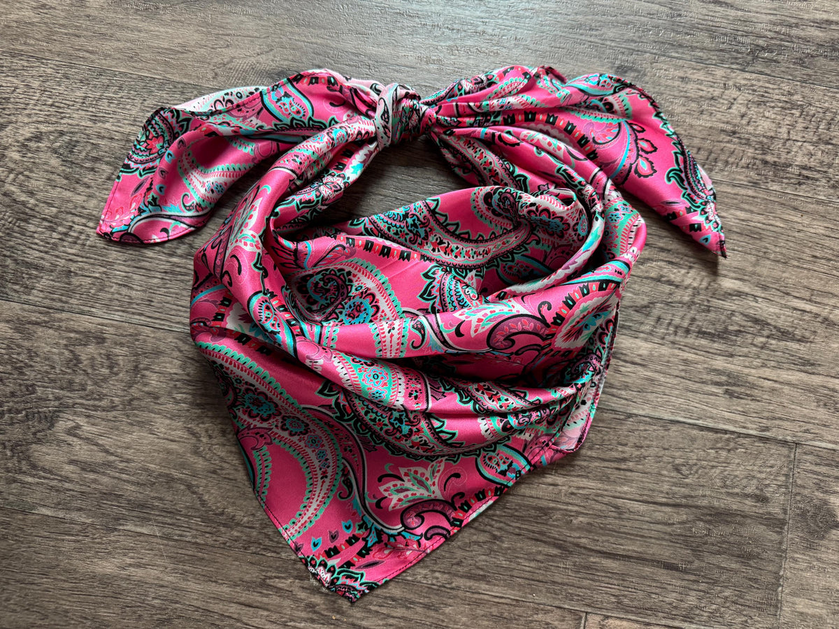 100% Silk Wild Rag Classic Paisley Red Brown Pink Black Purple Blue by Double B Wild Rags