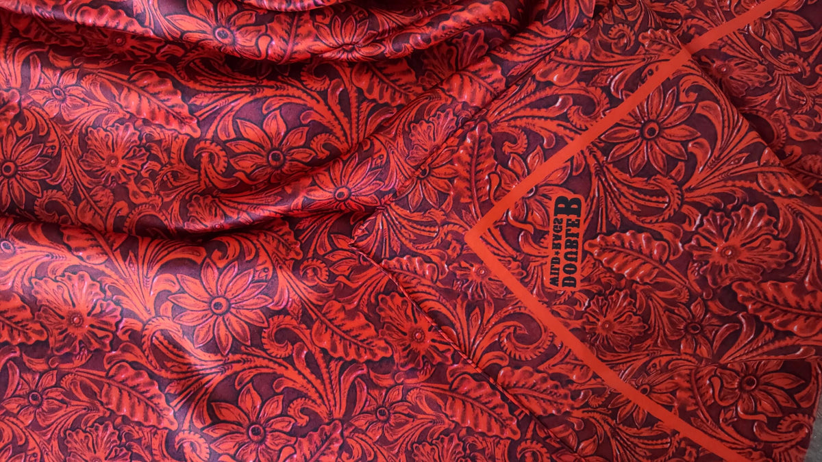 Wild Rag 100% SILK 816 Red Tooled Leather Cowboy Western Neck Scarf Bandanna by Double B Wild Rags