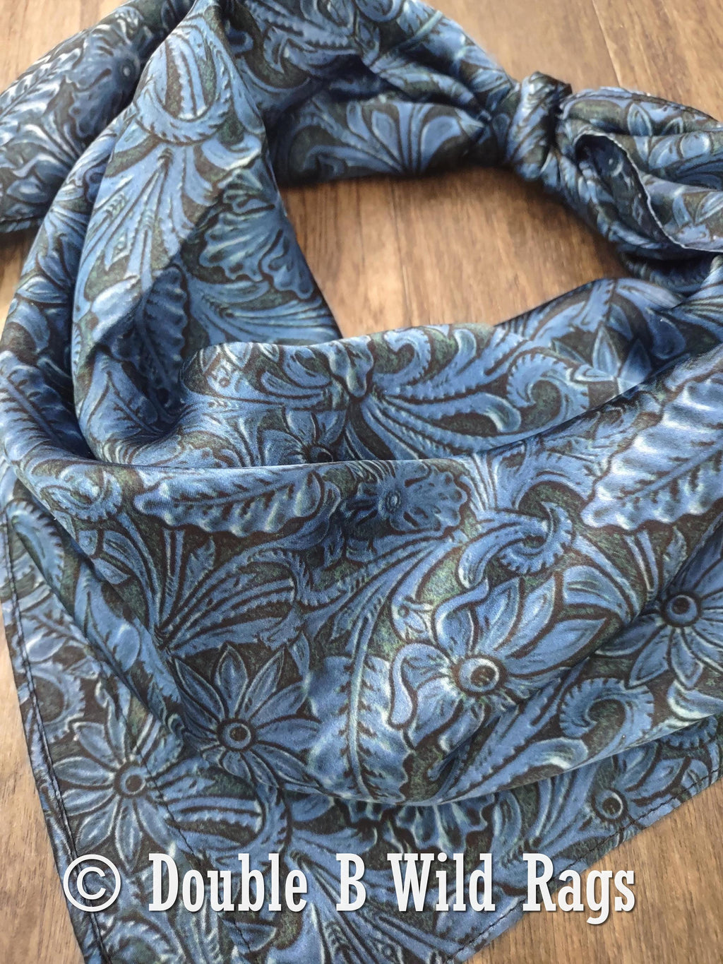Wild Rag 100% Silk Royal Blue Tooled Leather Cowboy Western Neck Scarf Bandanna by Double B Wild Rags