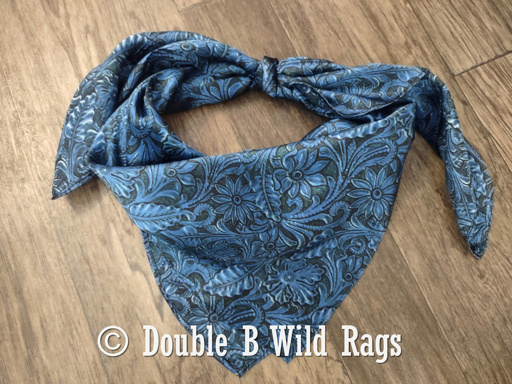 Wild Rag 100% Silk Royal Blue Tooled Leather Cowboy Western Neck Scarf Bandanna by Double B Wild Rags