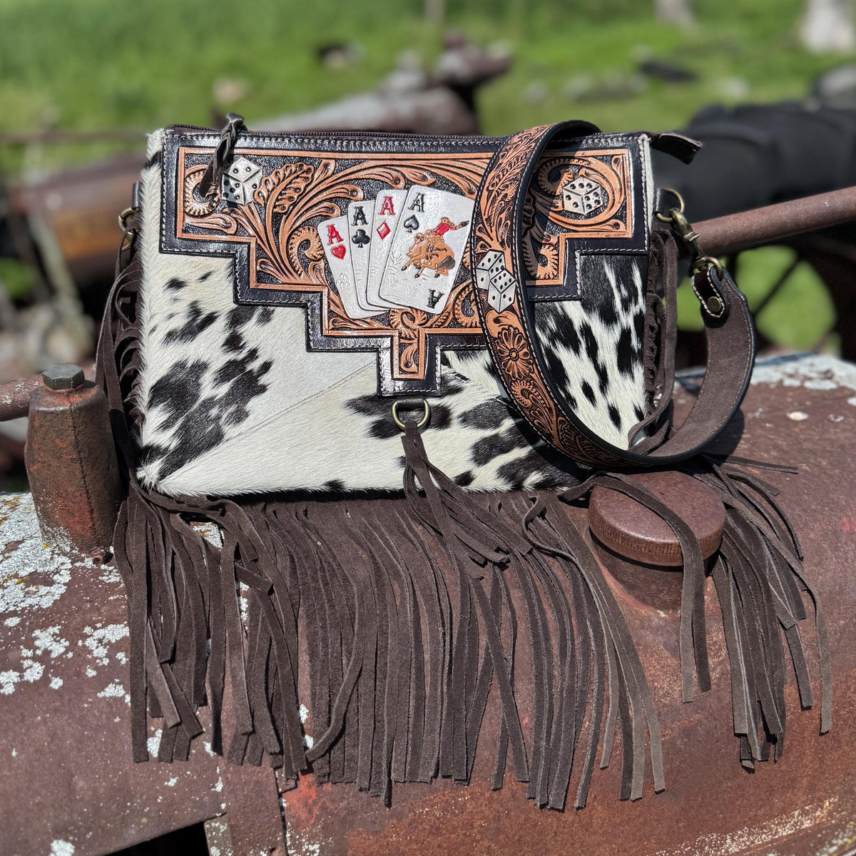 Genuine Western Cowhide Leather Purse or Clutch with Ace Cards and Dice painted details a Double B Wild Rags Exclusive