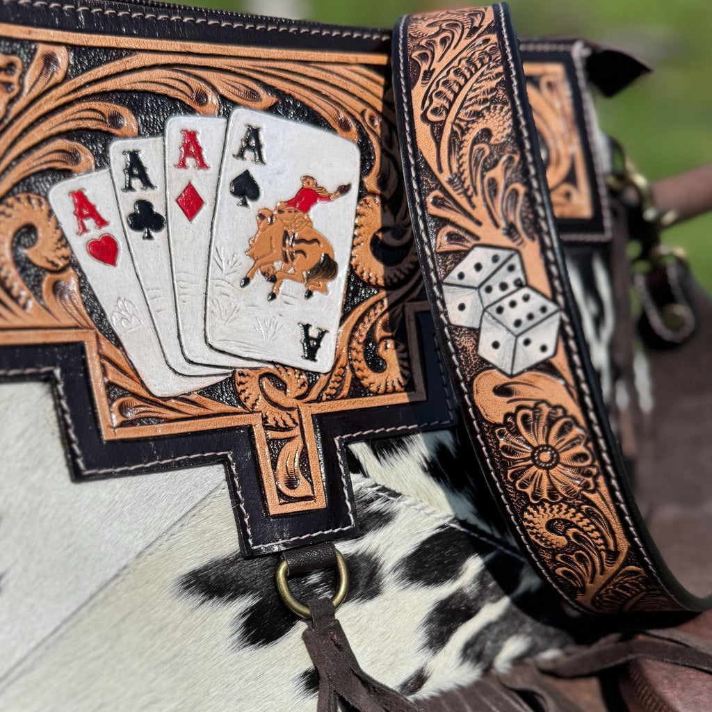 Genuine Western Cowhide Leather Purse or Clutch with Ace Cards and Dice painted details a Double B Wild Rags Exclusive