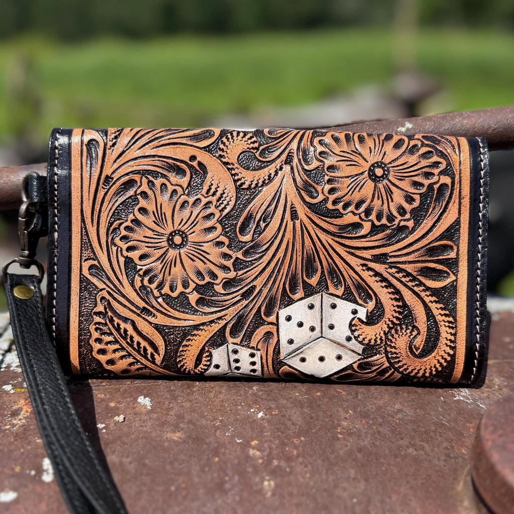 Genuine Western Cowhide Leather Purse or Clutch with Ace Cards and Dice painted details a Double B Wild Rags Exclusive