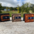 Men’s Western bi-fold wallet tooled Aces Cards with buckstitch details by Double B Wild Rags