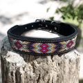 Western leather dog collar tooled and seed bead details by Double B Wild Rags