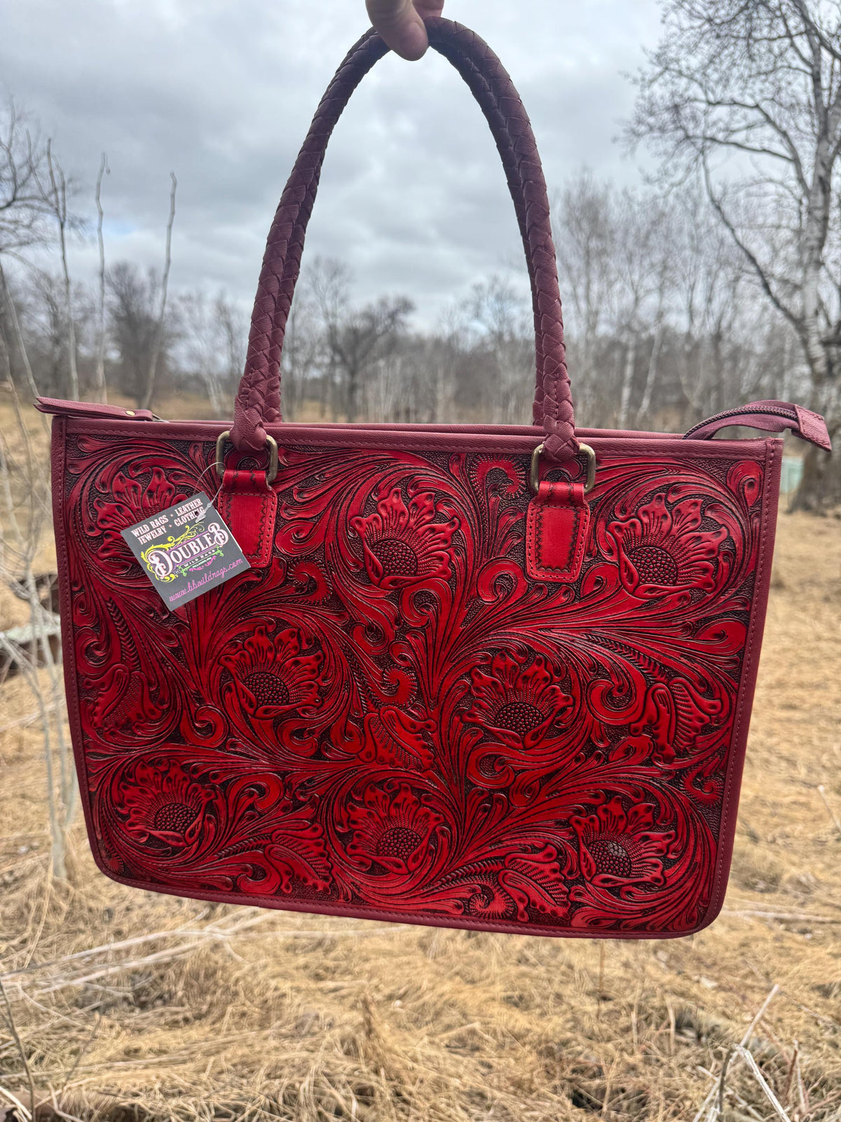 Deep Cherry Red Speedy Western Genuine Leather Barrel Bag Purse or Briefcase