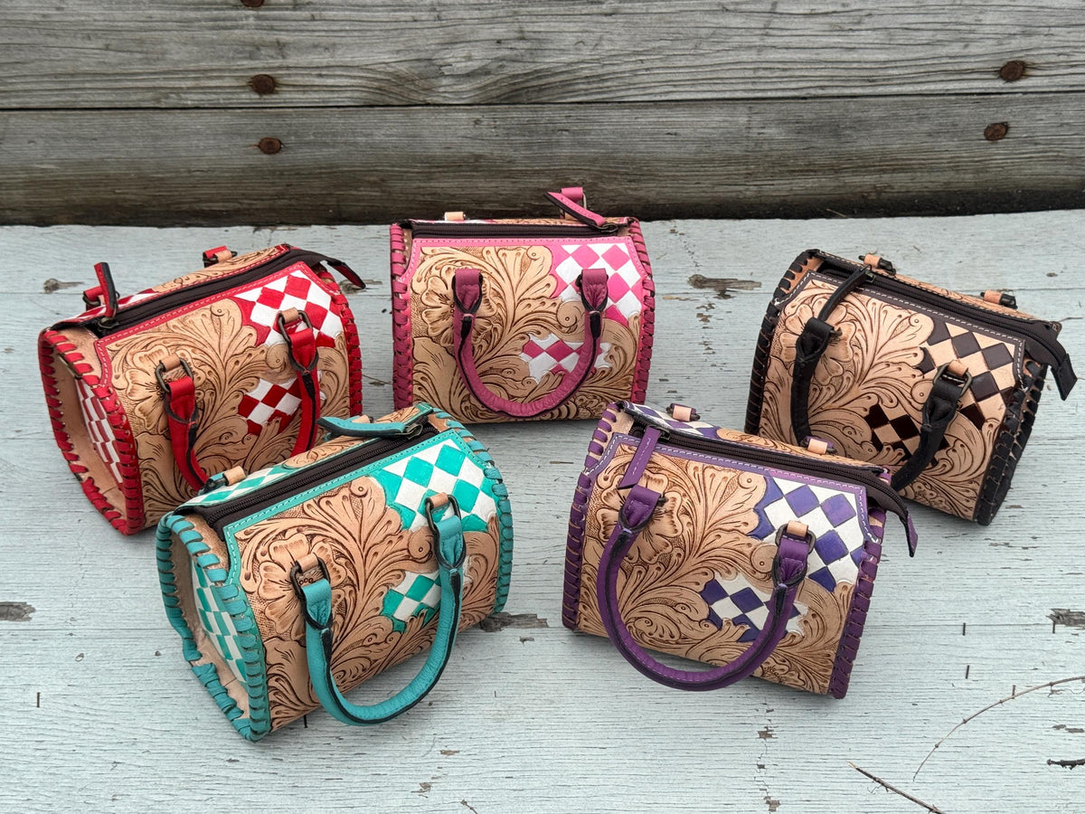 Western Checkered Colorful Speedy Barrel Bag by Double B