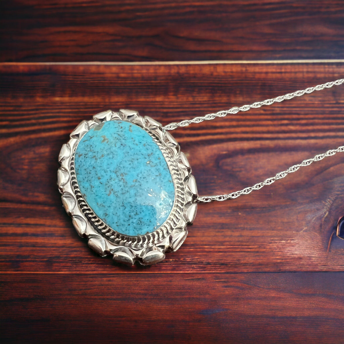 Jimson Belin Navajo Sterling Silver Necklace with Kingman Turquoise — 16" - Quarter Circle AK Boutique