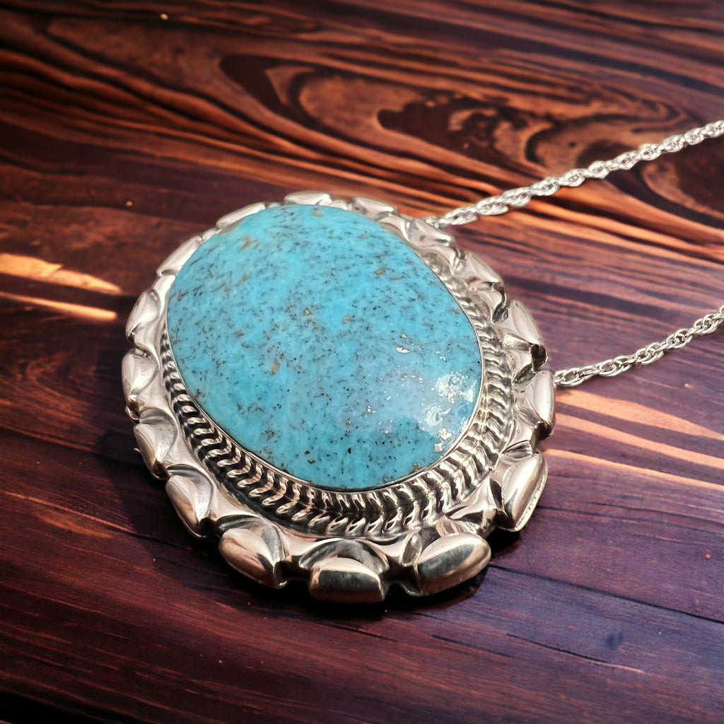 Jimson Belin Navajo Sterling Silver Necklace with Kingman Turquoise — 16" - Quarter Circle AK Boutique