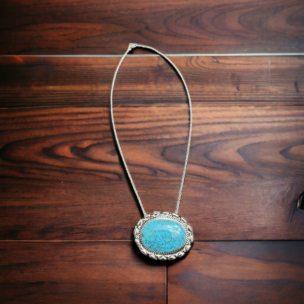 Jimson Belin Navajo Sterling Silver Necklace with Kingman Turquoise — 16" - Quarter Circle AK Boutique