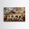 Kitsch Farmhouse Wall Art, Cute Farm Animals On A Fence, Cow Art, Pig Print, Red Barn Wall Art, Wood Framed Art - Quarter Circle AK Boutique