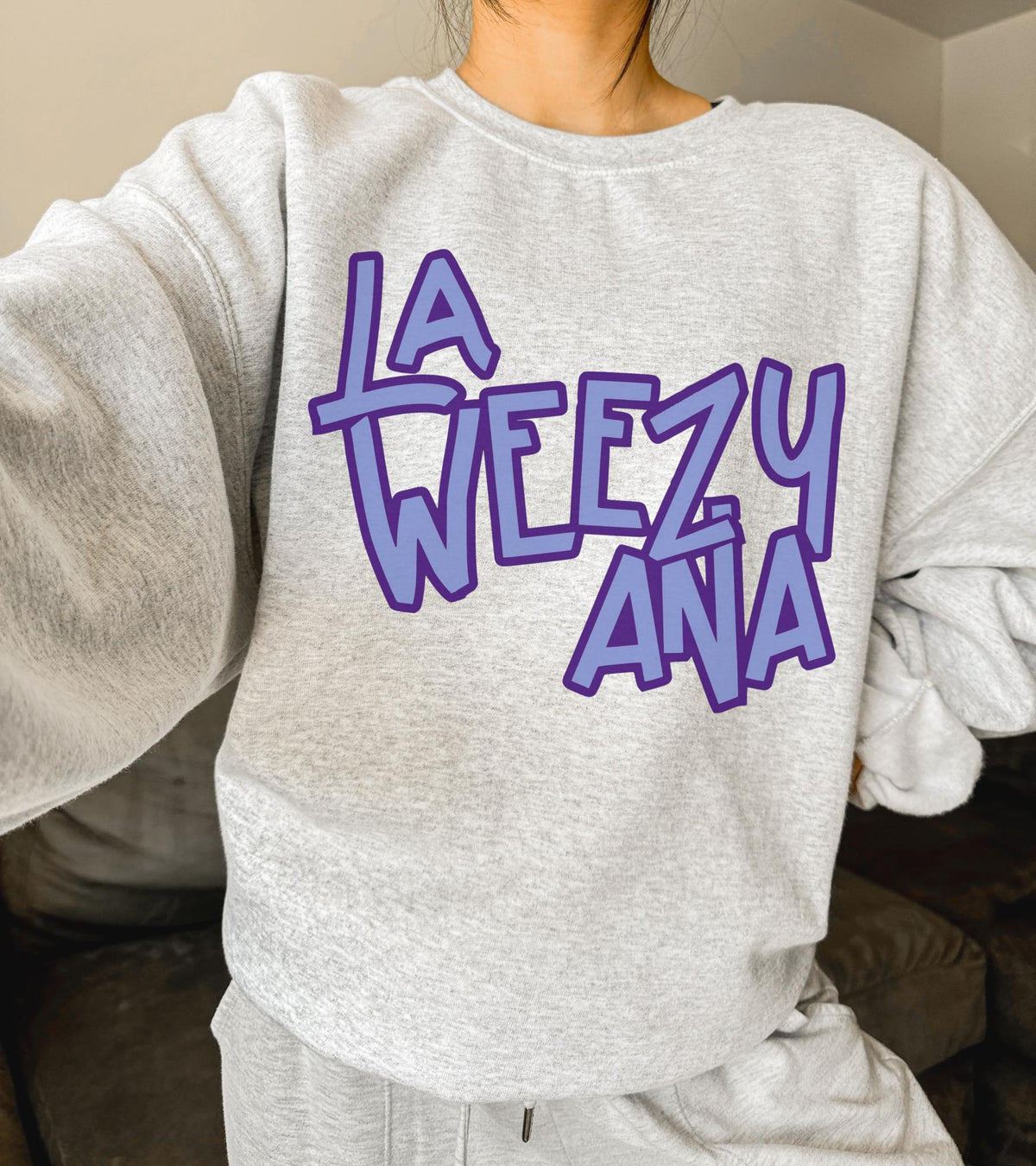 LA WEEZY ANA purple font tee & sweatshirt - Quarter Circle AK Boutique