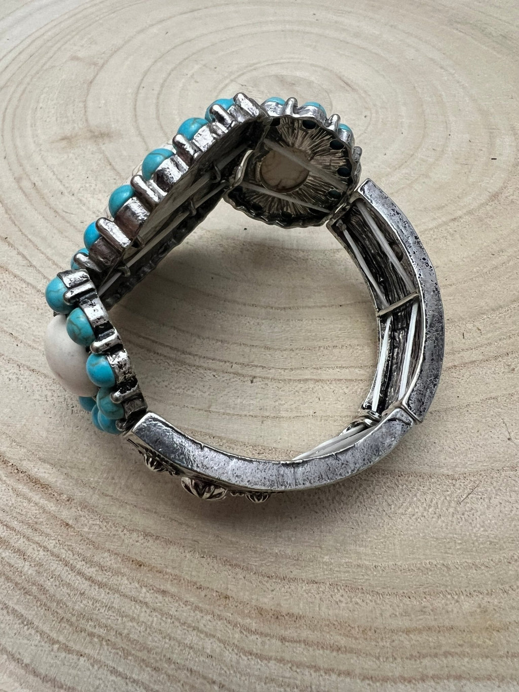 Western Turquoise & White Buffalo Stretch Cuff Bracelet — Bold Southwestern Statement