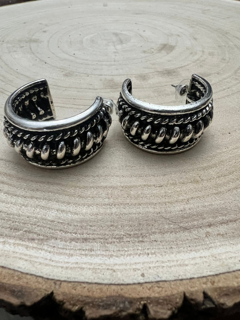 Large Western Twisted Wire Hoop Earrings — Faux Silver Western Statement