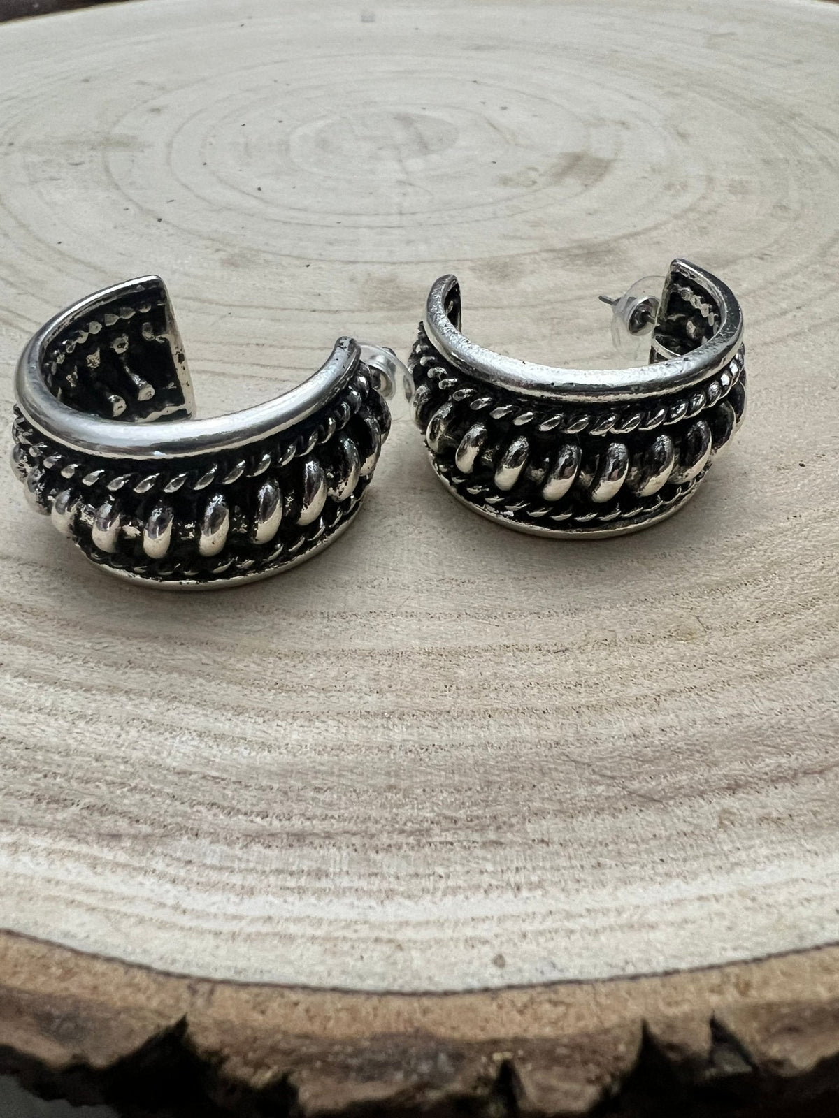 Large Western Twisted Wire Hoop Earrings — Faux Silver Western Statement