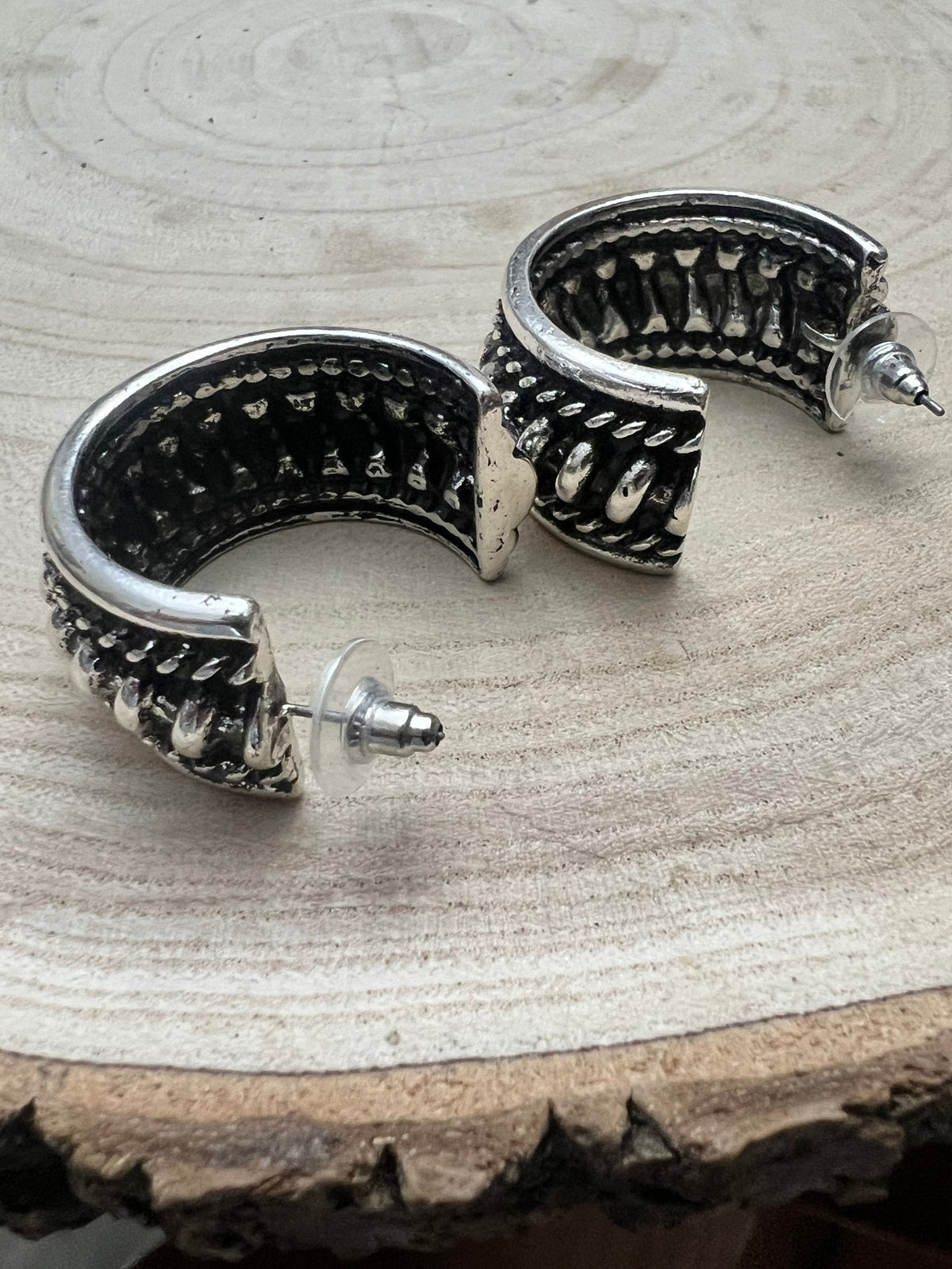 Large Western Twisted Wire Hoop Earrings — Faux Silver Western Statement