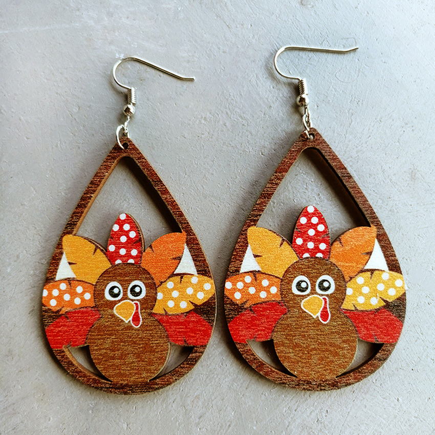Laser Cut Wooden Turkey Earrings - Quarter Circle AK Boutique
