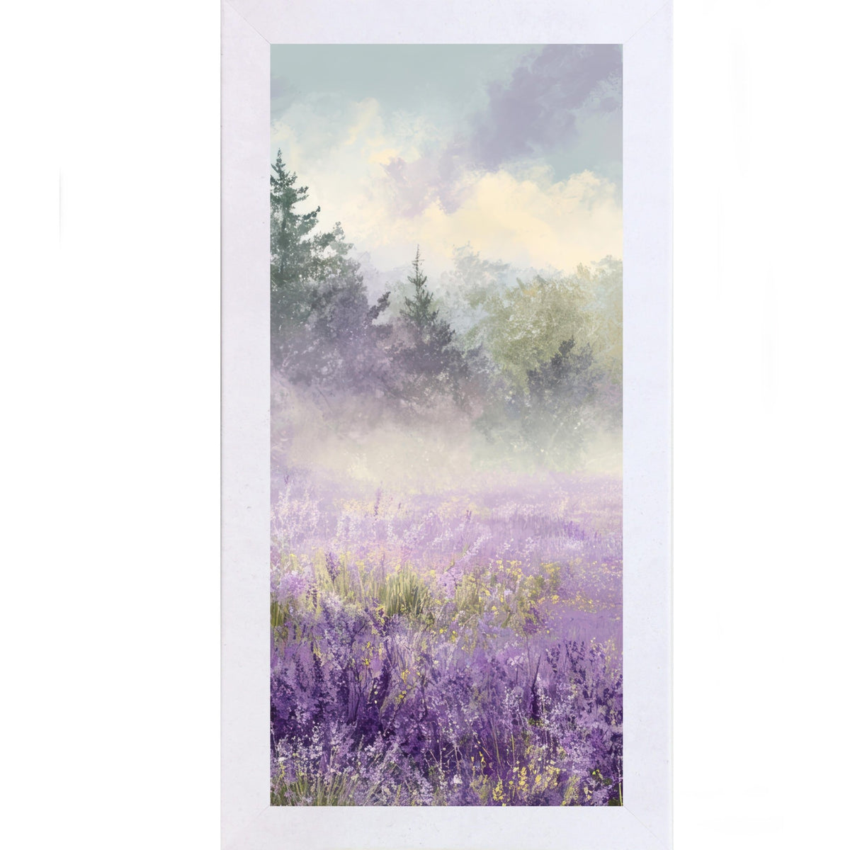 Lavender Field Wall Art – Misty Purple Wildflower Forest Tall Portrait Farmhouse Floral Decor (SB746) - Quarter Circle AK Boutique