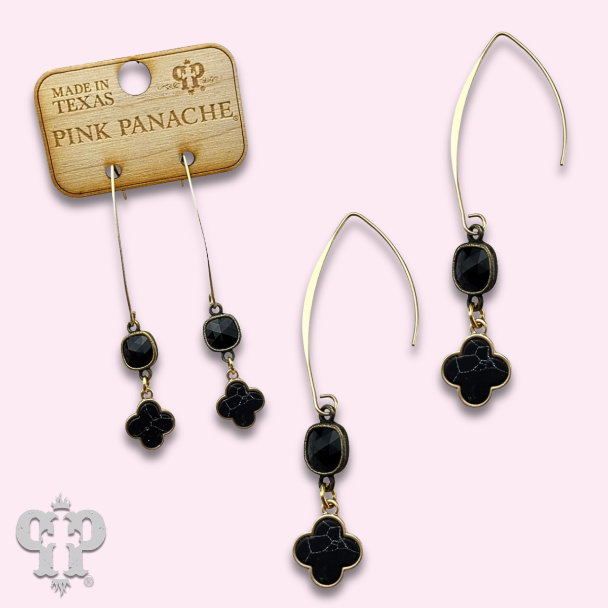 Petite clover charm long earring with Austrian crystal - last call